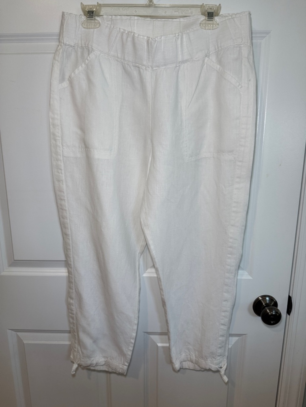PureJill White Linen Blend Drawstring Crop Pants